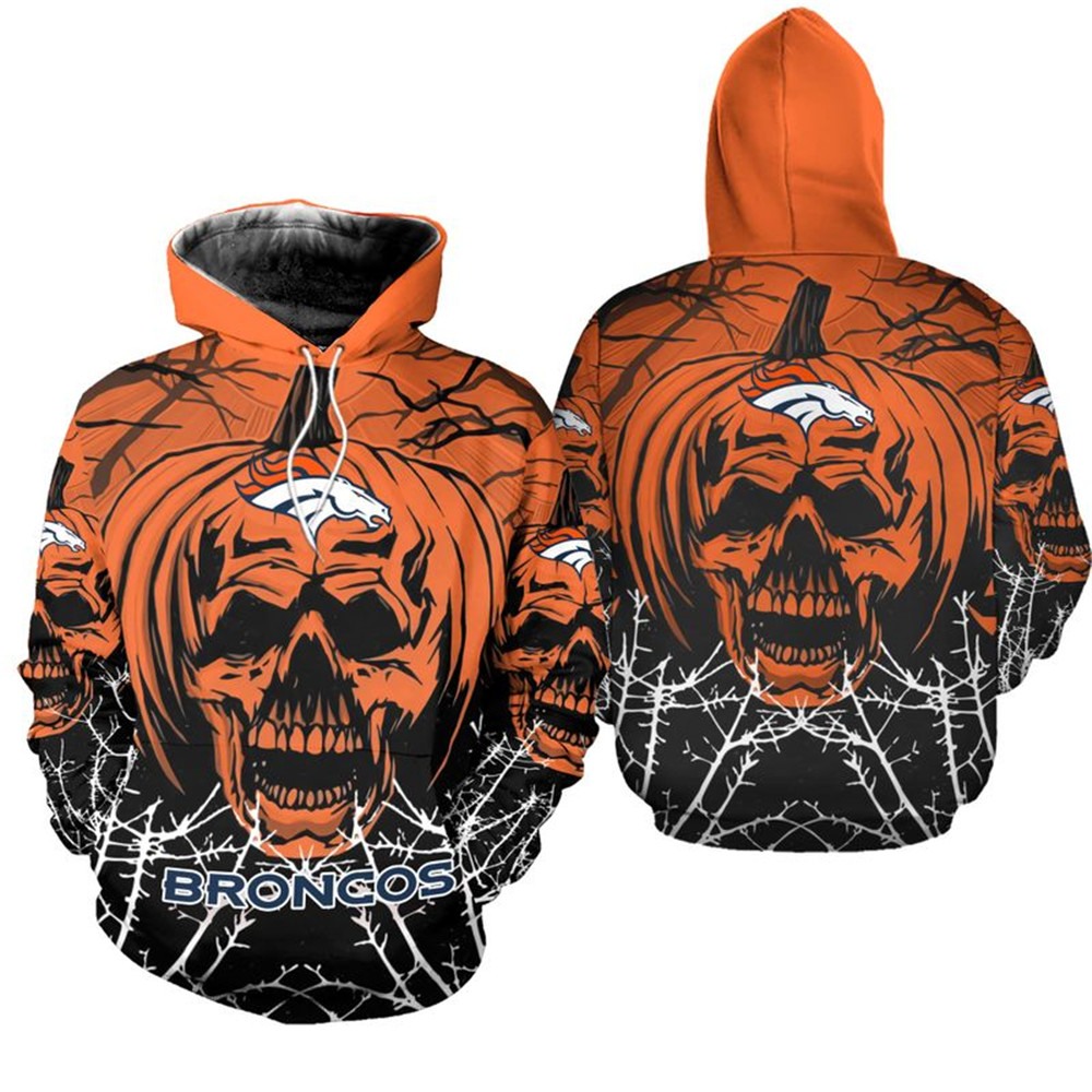 Denver Broncos Hoodie Halloween pumpkin skull print sweatshirt