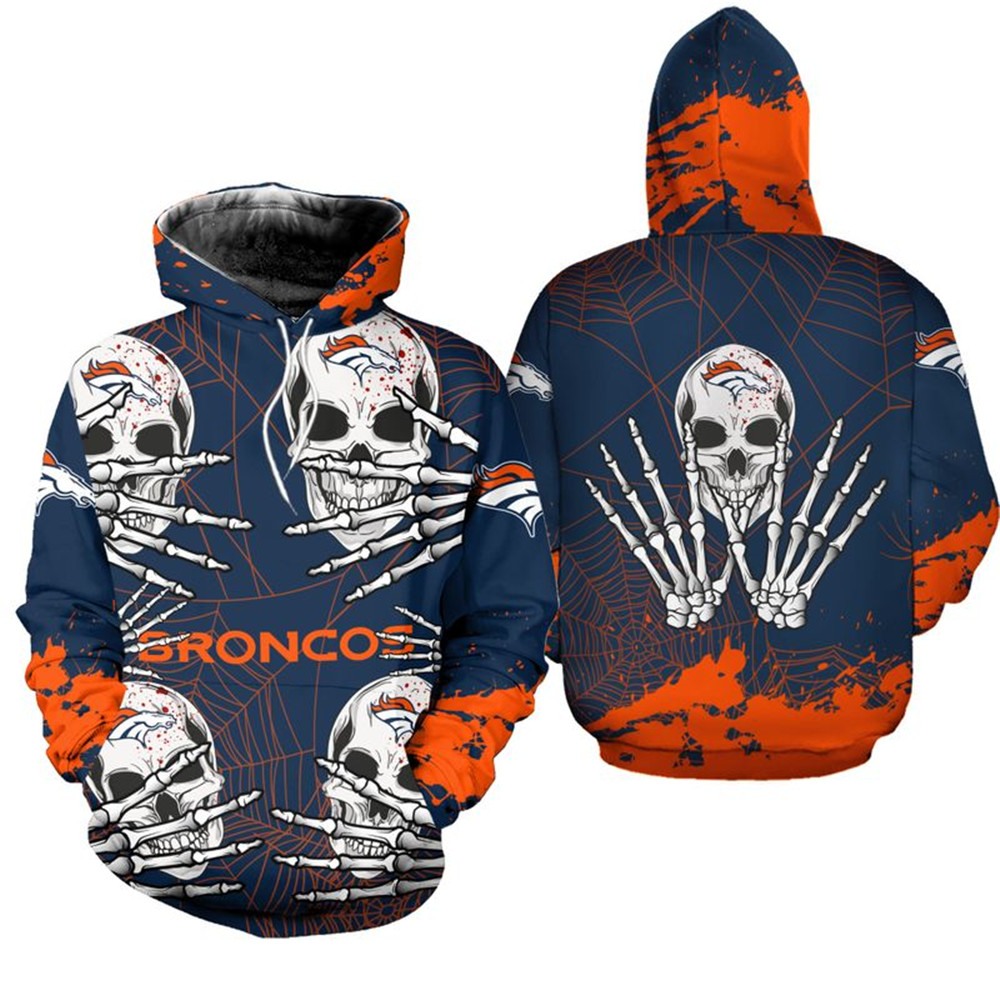 Denver Broncos Hoodie skull for Halloween graphic