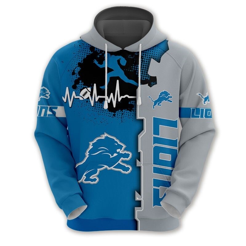 NEW FASHION 2023 Detroit Lions T-shirt graphic heart ECG line