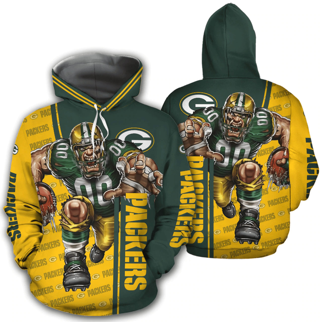 Green Bay Packers Hoodie 3D Mascot design gift for fans