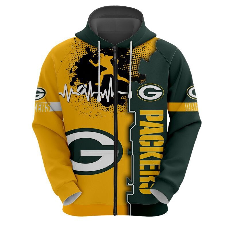 Green Bay Packers Hoodie graphic heart ECG line