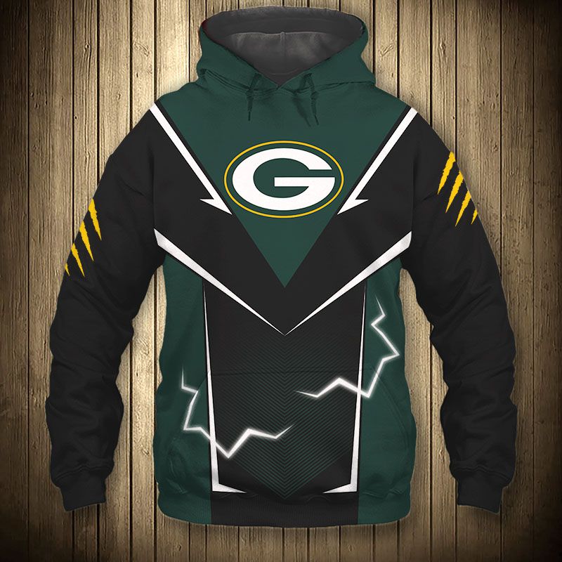 Green Bay Packers Hoodie lightning graphic gift for men