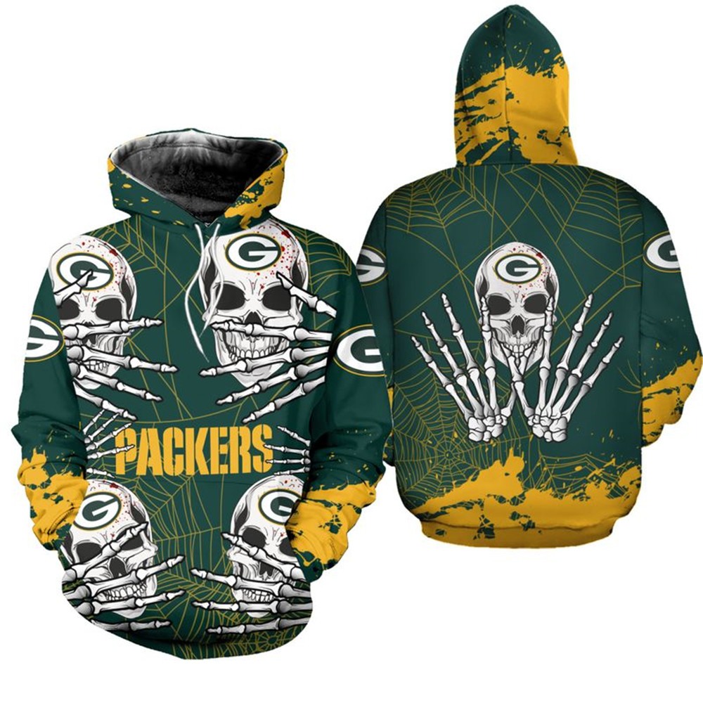 Green Bay Packers Hoodie skull for Halloween graphic