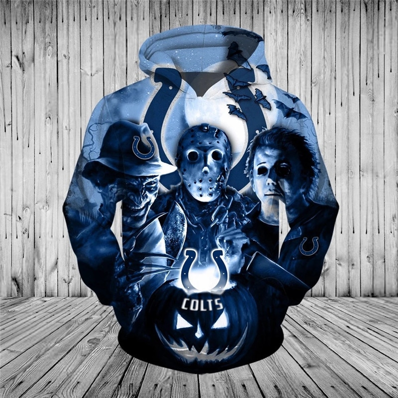 Indianapolis Colts Hoodie 3D cheap Horror night Halloween Pullover NFL