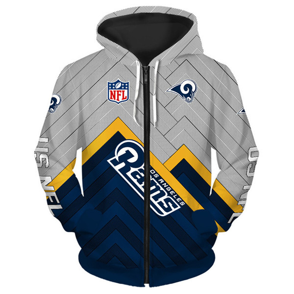 Los Angeles Rams 3D Skull Zip Hoodie Pullover Shirt For Fans