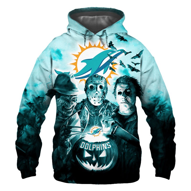 Miami Dolphins Hoodie 3D Halloween Horror night gift for fans