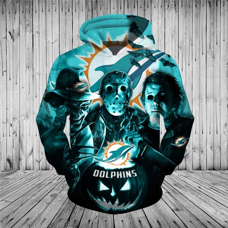 Miami Dolphins Hoodie 3D cheap Horror night Halloween Pullover NFL