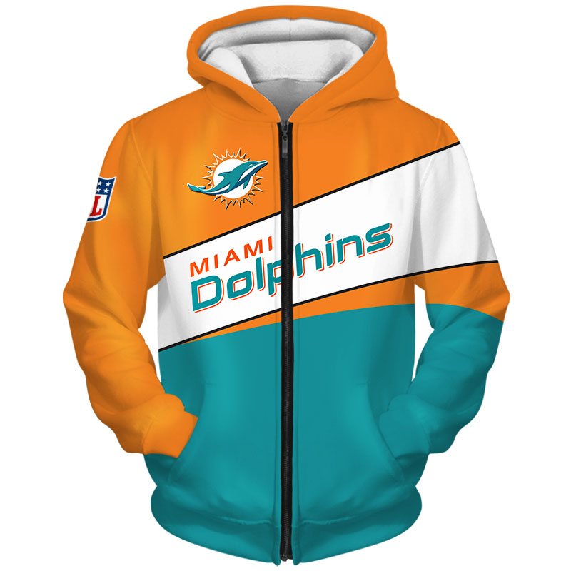 Miami Dolphins Zip Hoodie 3D Long Sleeve Pullover new season