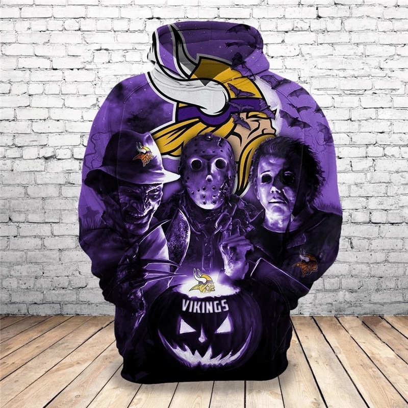 Minnesota Vikings Hoodie 3D cheap Horror night Halloween Pullover NFL