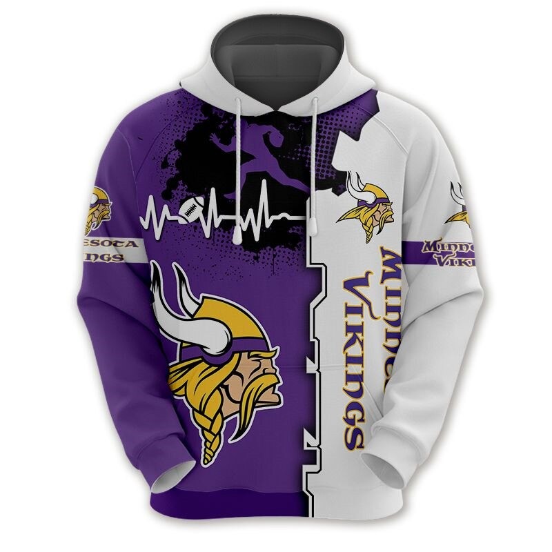 Minnesota Vikings Hoodie graphic heart ECG line