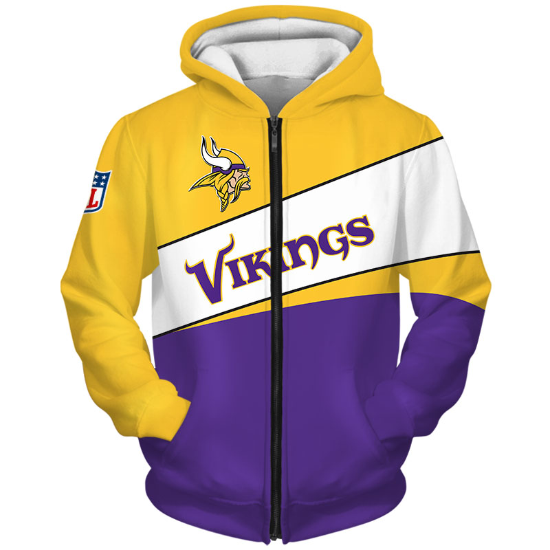 Minnesota Vikings Zip Hoodie 3D Long Sleeve Pullover new season