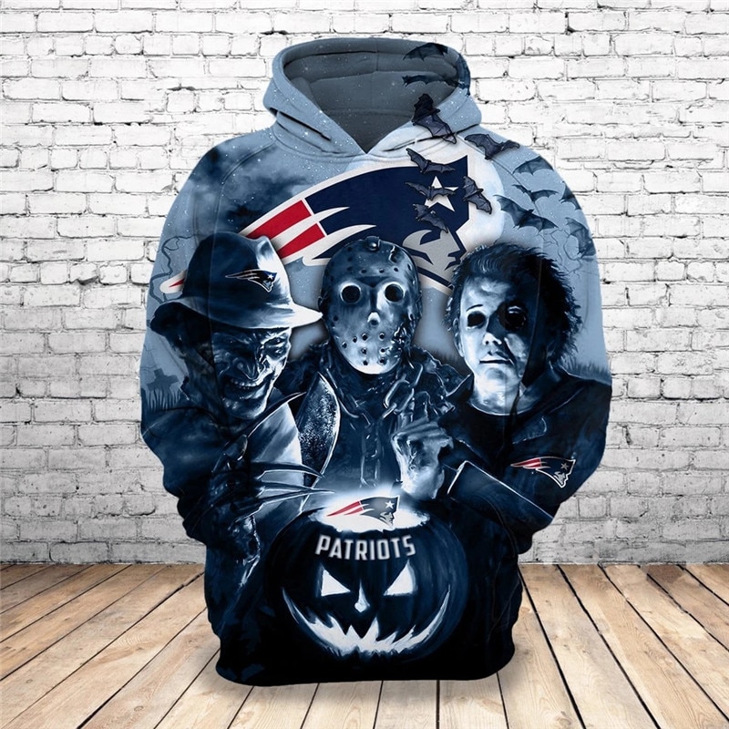 New England Patriots Hoodie 3D cheap Horror night Halloween Sweatshirt Pullover NFL