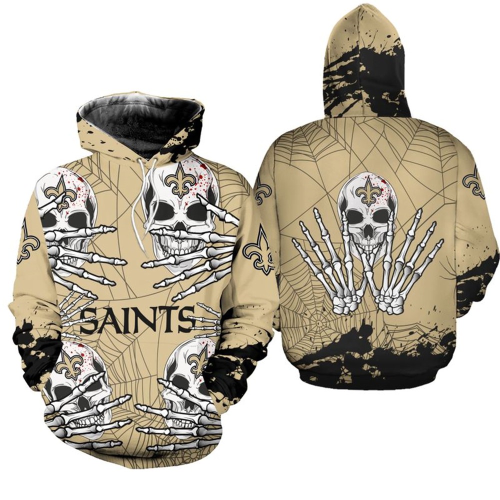 New Orleans Saints Hoodie skull for Halloween graphic