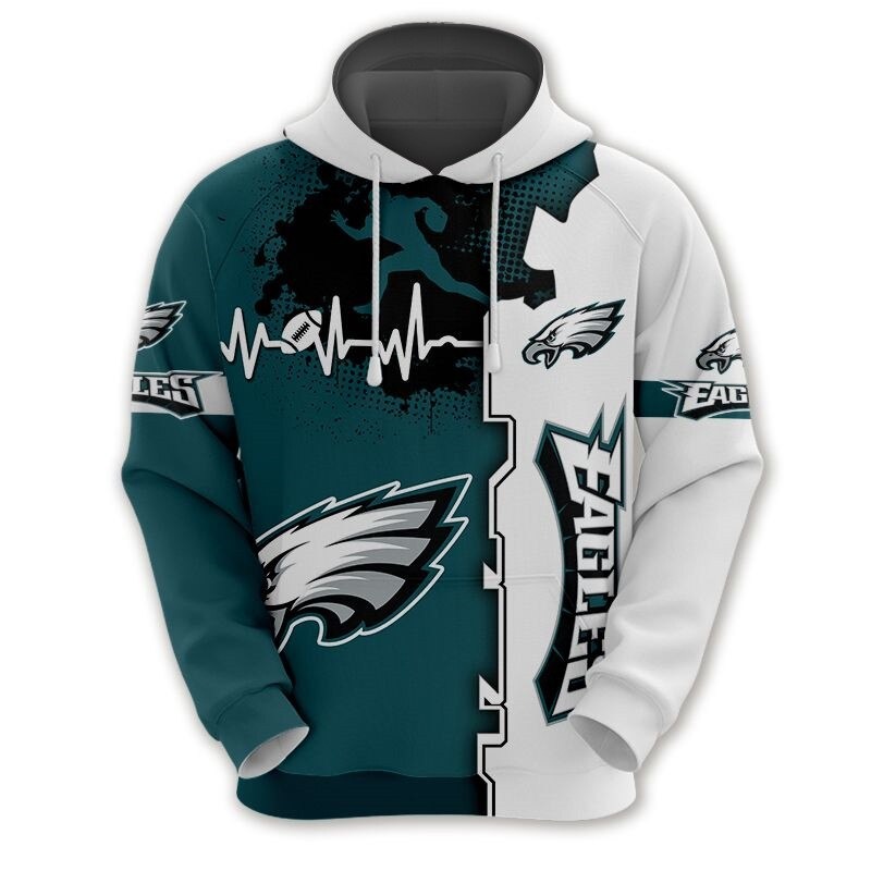 Philadelphia Eagles Hoodie graphic heart ECG line