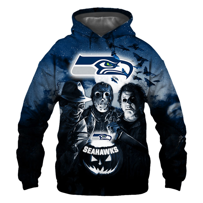 Seattle Seahawks Hoodie 3D Halloween Horror night gift for fans