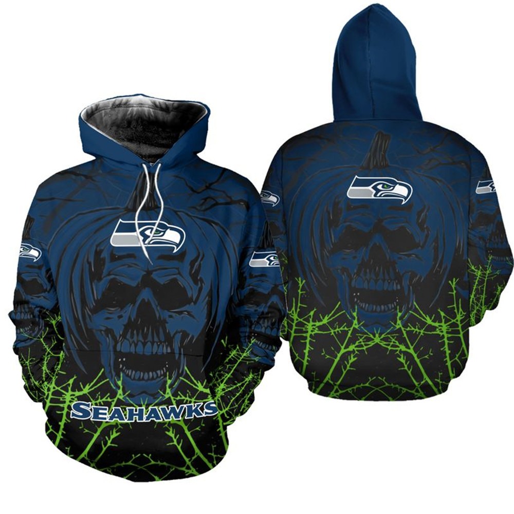 Seattle Seahawks Hoodie Halloween pumpkin skull print sweatshirt