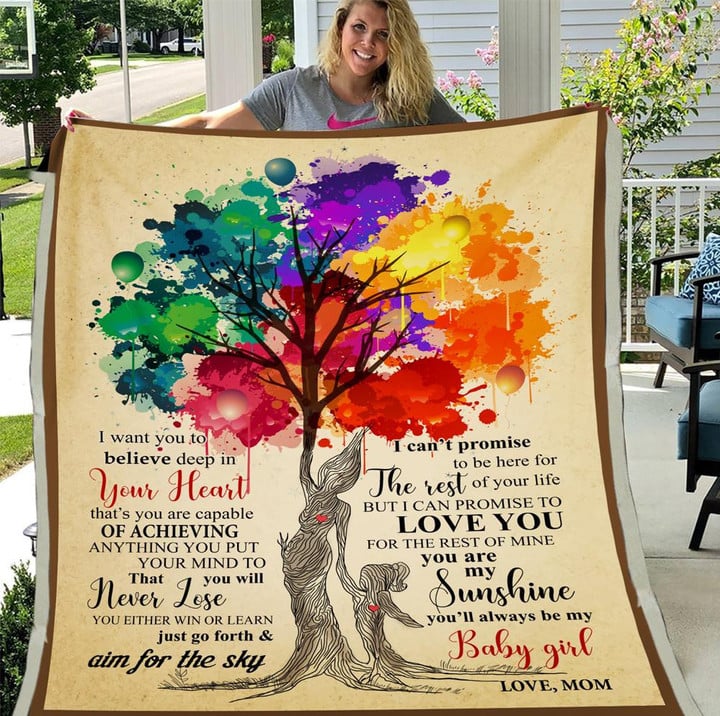 Baby Girl And Mom Colorful Tree You Are My Sunshine Fleece Blanket