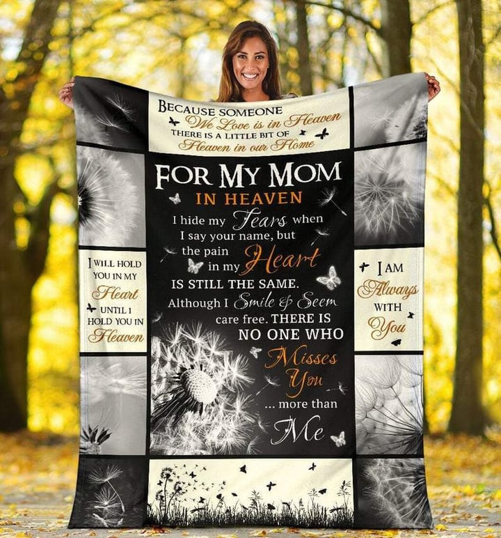 For My Mom In Heaven White Dandelion Fleece Blanket