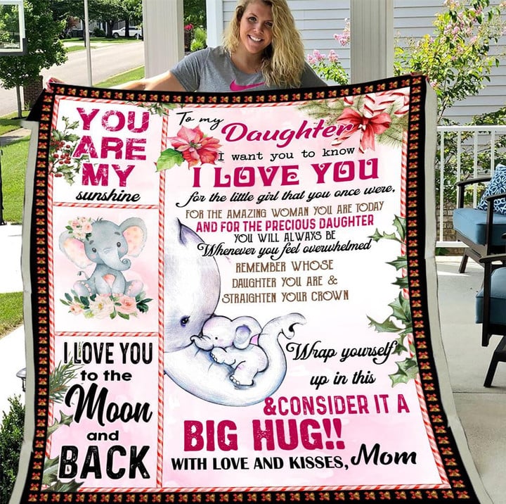 Mom To Daughter I Love You Elephant Fleece Blanket Gift for Daughter