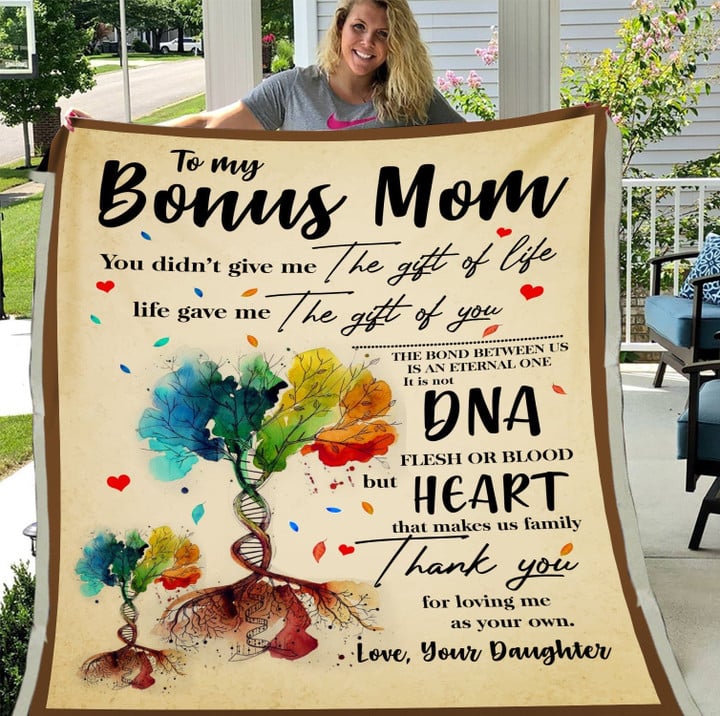 Personalized Bonus Mom Thank You For Loving Me As Your Own Fleece Blanket