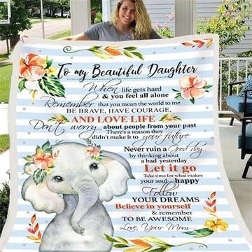 To My Beautiful Daughter Blanket From Mom, Elephant Fleece Blanket