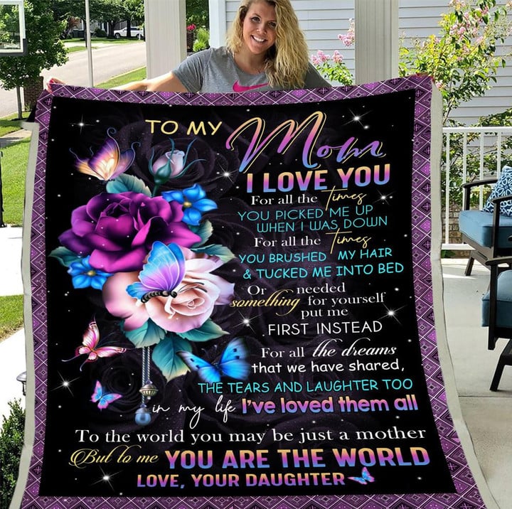 To My Mom I Love You Butterflies And Flowers Fleece Blanket