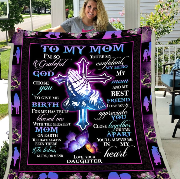 To My Mom I'm So Grateful God Christian Fleece Blanket