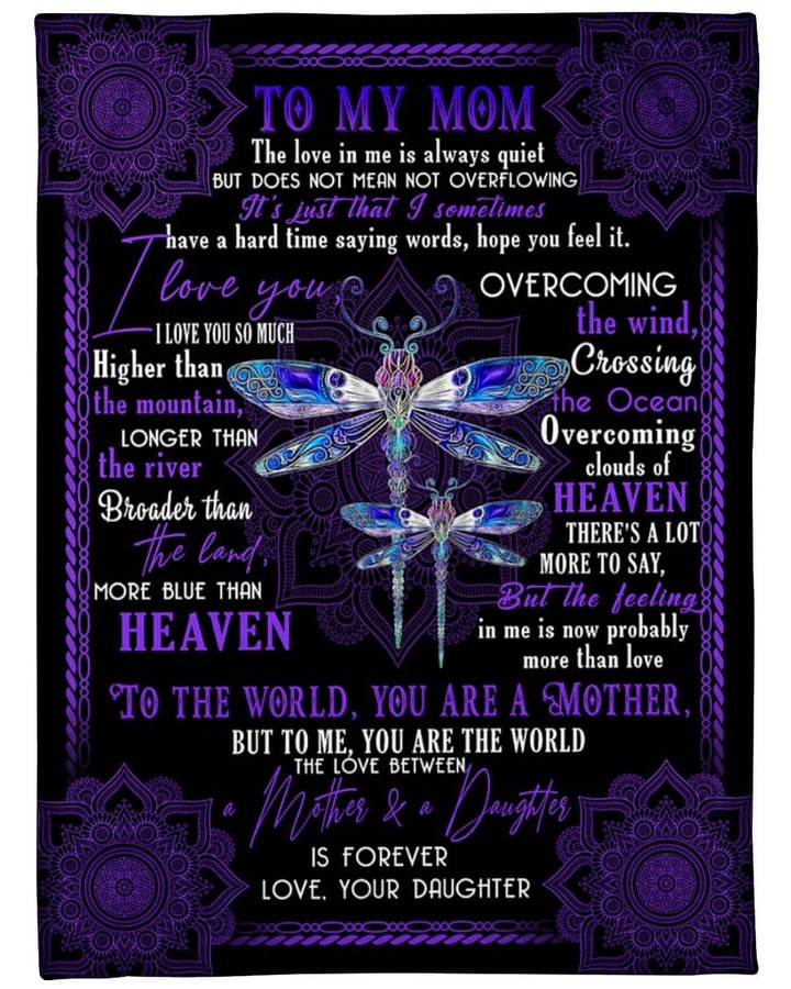 To My Mom The Love In Me My Mom Is The Best Mom Purple Dragonflies Fleece Blanket