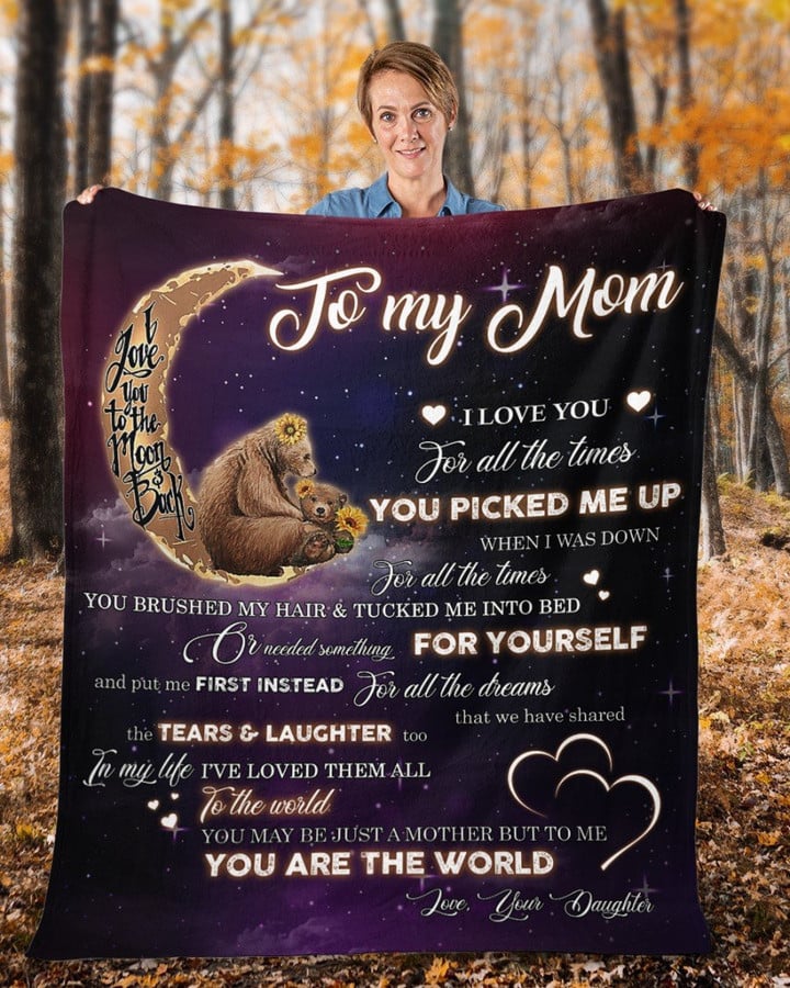 To My Mom You Are The World Bear Fleece Blanket