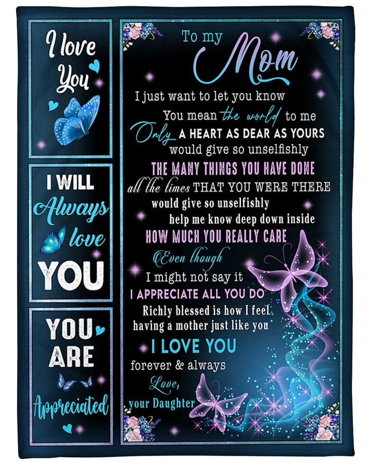 To My Mom You Mean The World To Me Butterflies Fleece Blanket