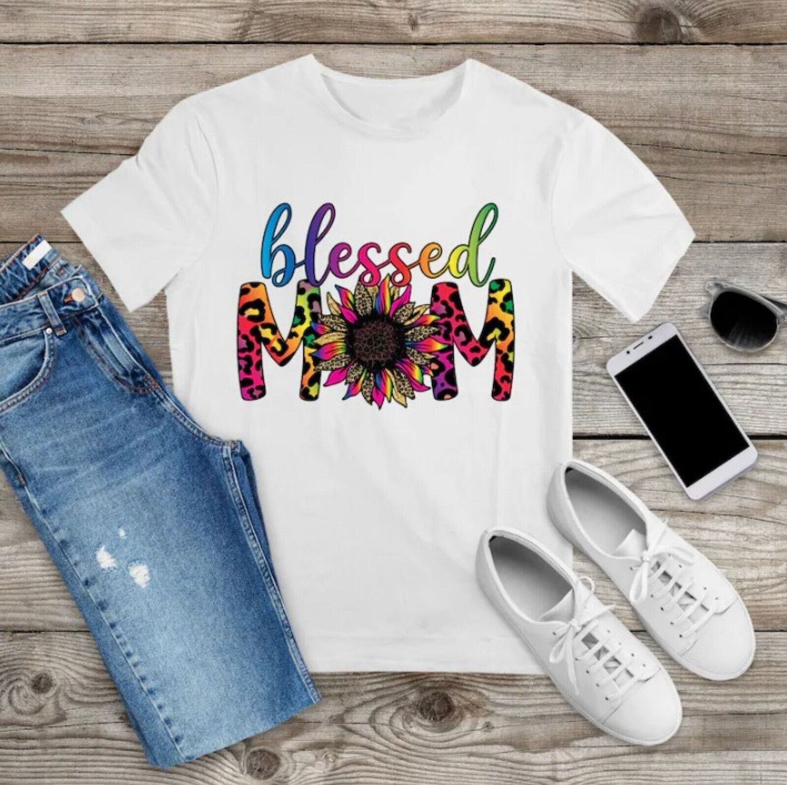 Blessed Mom Shirt Mother's Day Tee Leopard Bleach Print Tshirt
