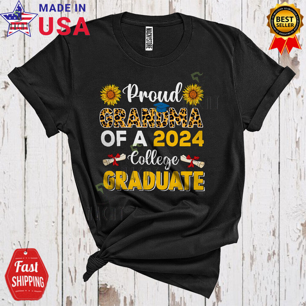 Grandma Of A 2024 College Graduate Mother's Day Sunflowers Leopard Shirt