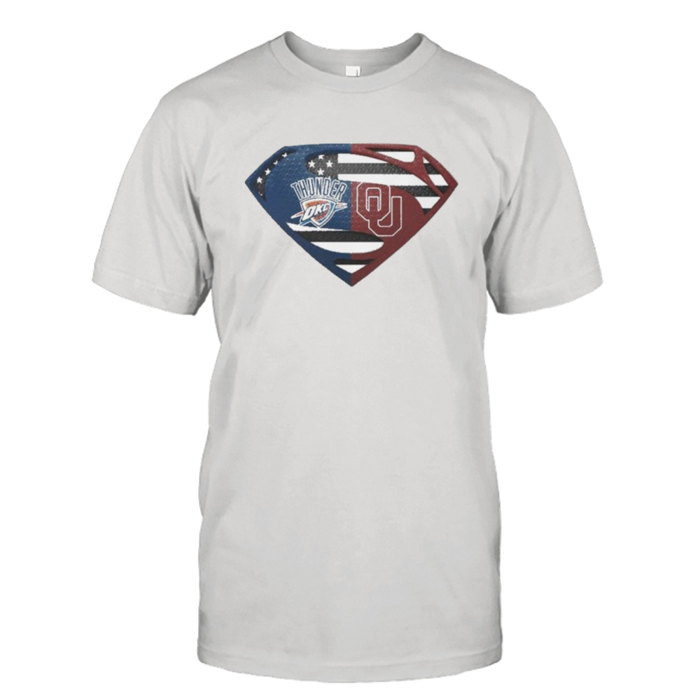 Original Oklahoma City Thunder Oklahoma Sooners Superman Logo Us Flag Shirt