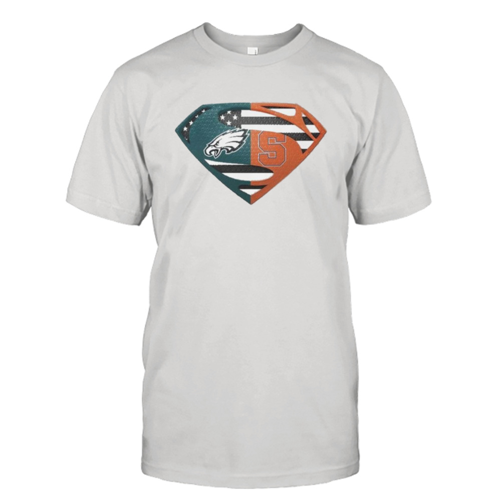 Original Philadelphia Eagles Syracuse Orange Superman Logo Us Flag Shirt