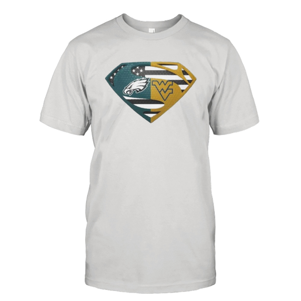 Original Philadelphia Eagles West Virginia Mountaineers Superman Logo Us Flag Shirt