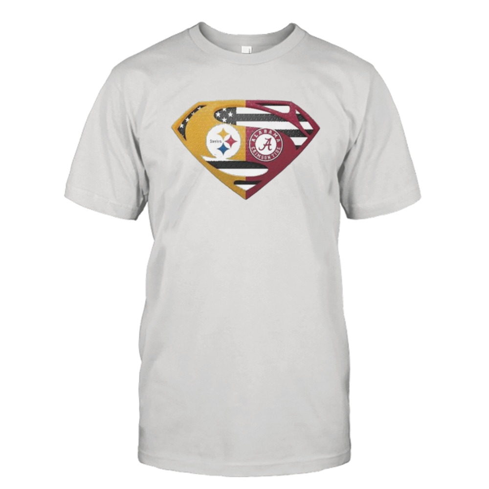 Original Pittsburgh Steelers Alabama Crimson Tide Superman Logo Us Flag Shirt