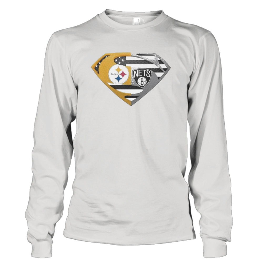 OriginalPittsburgh Steelers Brooklyn Nets Superman Logo Us Flag Shirt,  hoodie, sweater, long sleeve and tank top