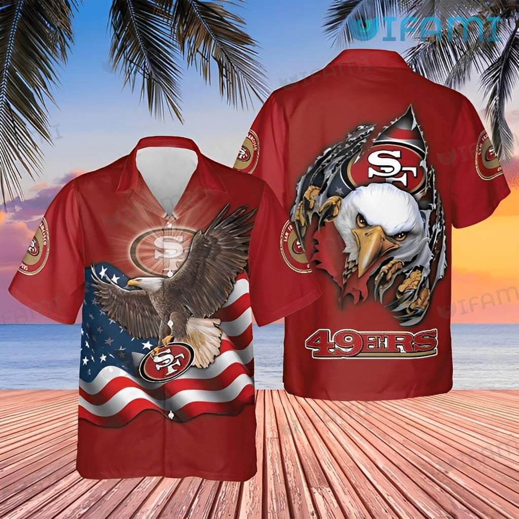 49ers Aloha Shirt Eagle Usa Flag 49ers Hawaii Shirt Gift For Niners Fans