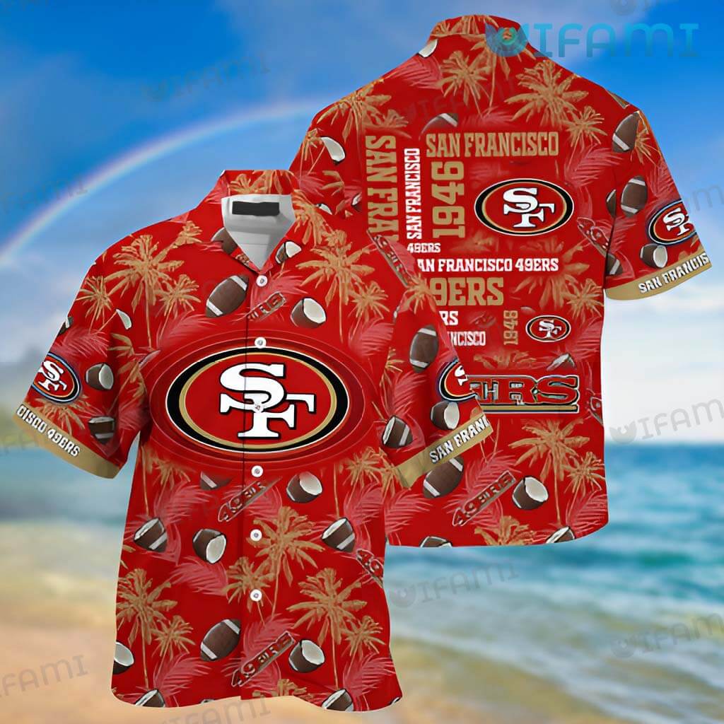 49ers Button Up Shirt Logo Tropical Coconut 49ers Hawaii Shirt Gift For  Niners Fans