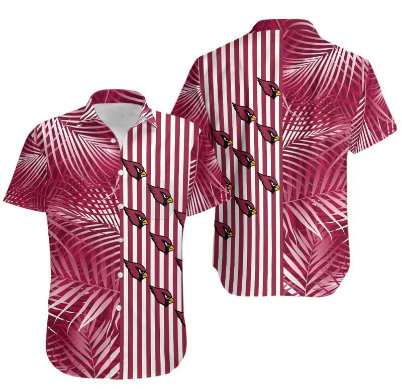 Arizona Cardinals Palm Leaves And Stripes Nfl Hawaiian Shirt For Fans-1
