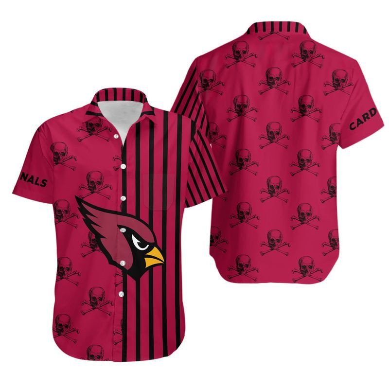 Arizona Cardinals Stripes And Skull Hawaiian Shirt For Fans-1