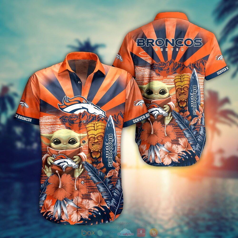 Baby Yoda Denver Broncos Nfl Hawaiian Shirt And Shorts For Fans-1