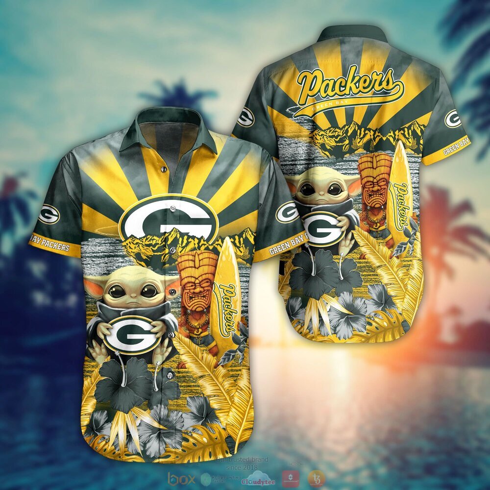 Baby Yoda Green Bay Packers Nfl Hawaiian Shirt And Shorts For Fans-1