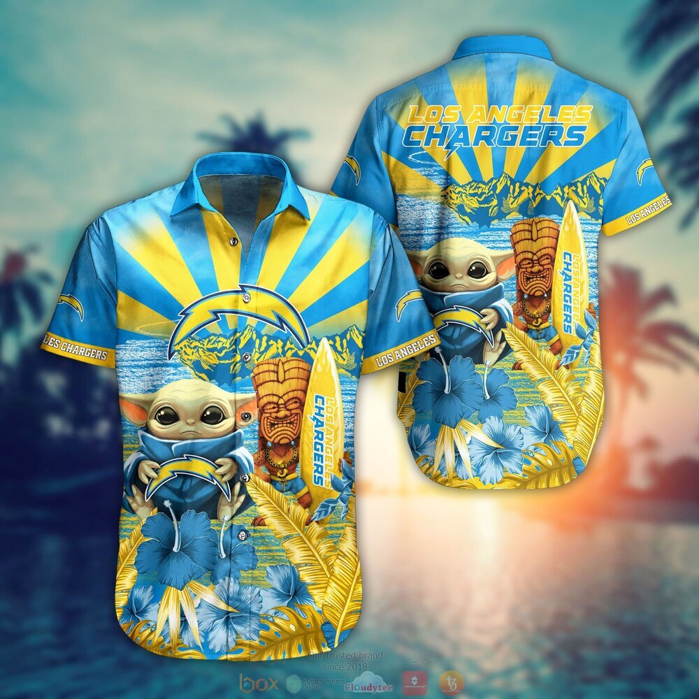 Baby Yoda Los Angeles Chargers Nfl Hawaiian Shirt And Shorts For Fans-1