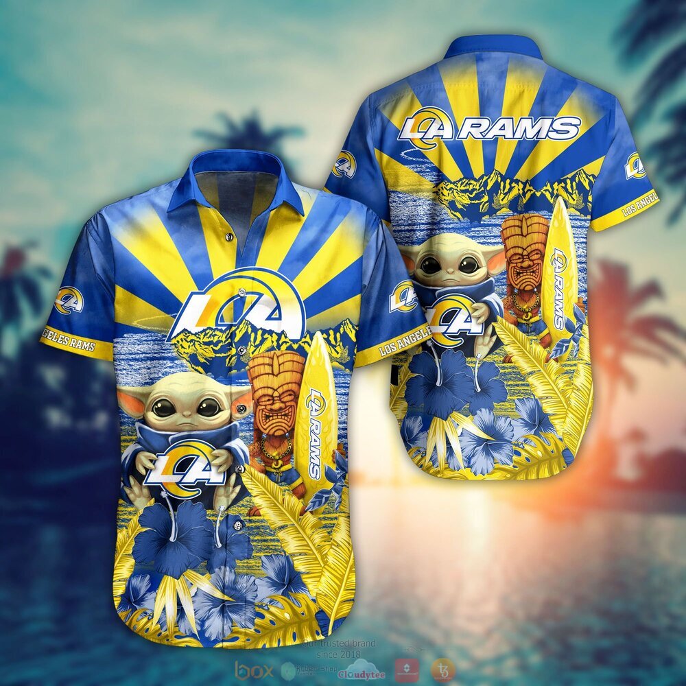 Baby Yoda Los Angeles Rams Nfl Hawaiian Shirt And Shorts For Fans-1