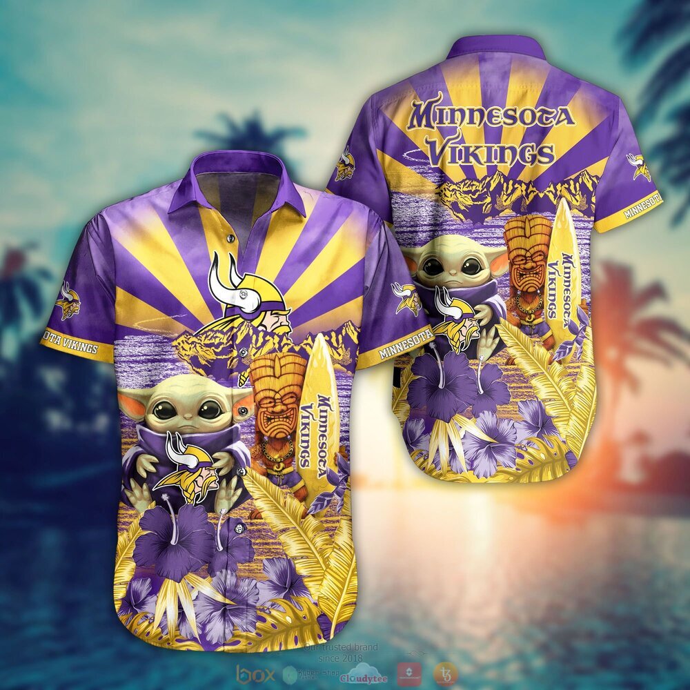 Baby Yoda Minnesota Vikings Nfl Hawaiian Shirt And Shorts For Fans-1