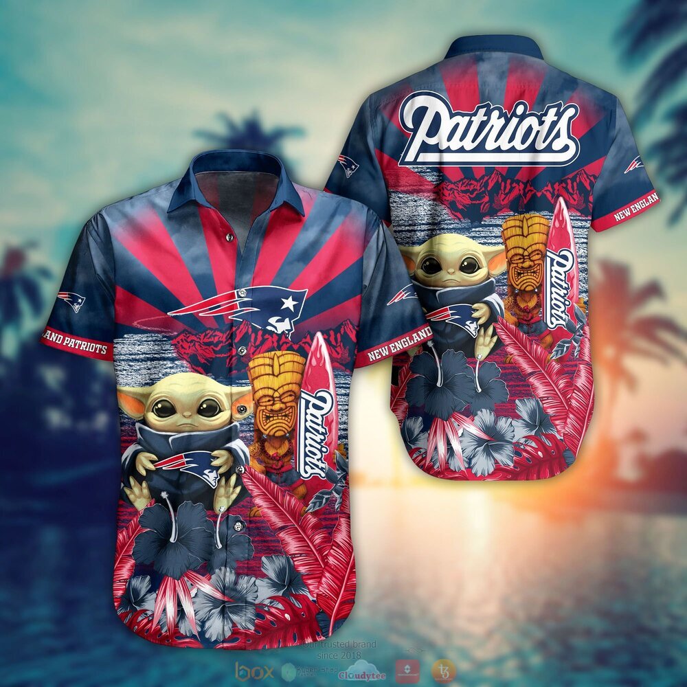 Baby Yoda New England Patriots Nfl Hawaiian Shirt And Shorts For Fans-1