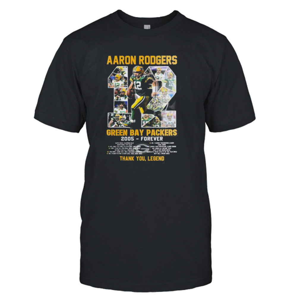 Aaron Rodgers 12 Signature Green Bay Packers 2005 Forever Thank You Legend Shirt