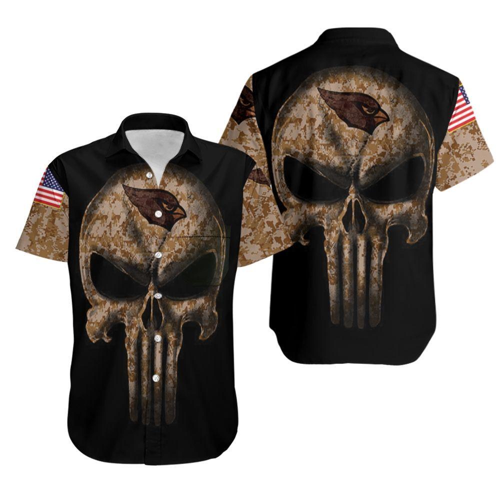 Camouflage Skull Arizona Cardinals American Flag Hawaiian Shirt