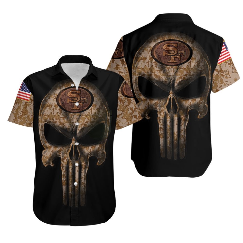Camouflage Skull San Francisco 49ers American Flag Hawaiian Shirt-1